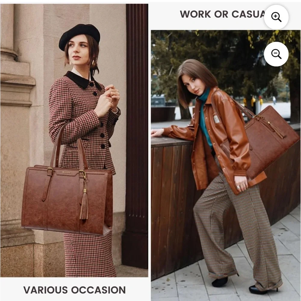 NWT LOVEVOOK Vintage Leather Laptop women’s Tote 15.6” with Clutch Purse.